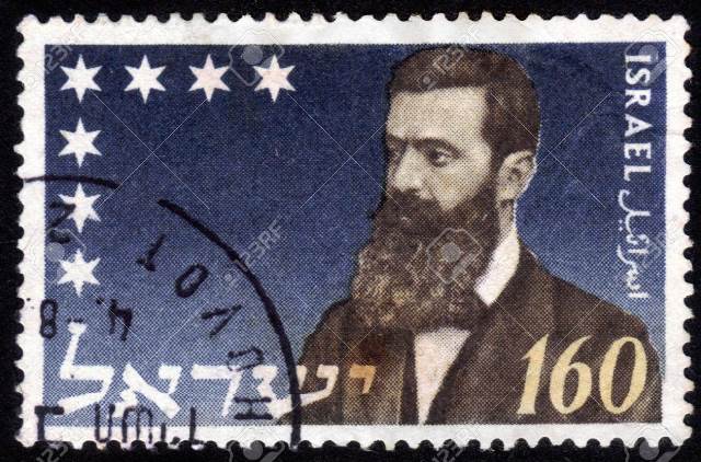 이스라엘 - 1972 년경 이스라엘에서 인쇄 된 우표, 현대 정치적 시온주의의 아버지의 초상화, 테오도르 헤르 츨 '박사 벤자민 지브 헤르 츨'을 보여줍니다